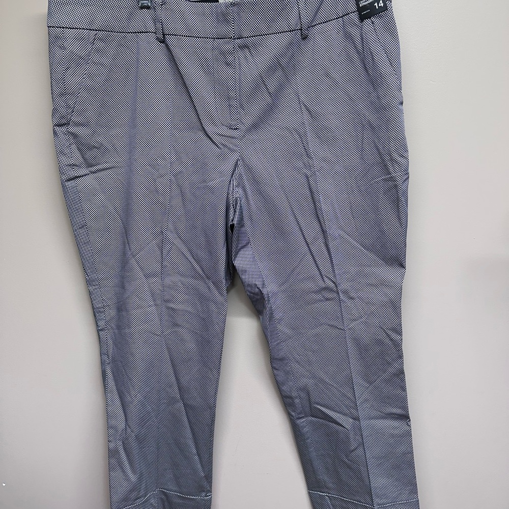 New York & Co Womens Black White Crop Pant Straight Leg Capri Stretch Size 14